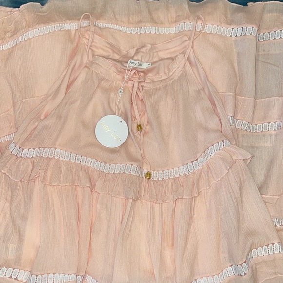 NWT Amy Lou Paris Peach Tiered Long Swing Dress - Picture 7 of 7